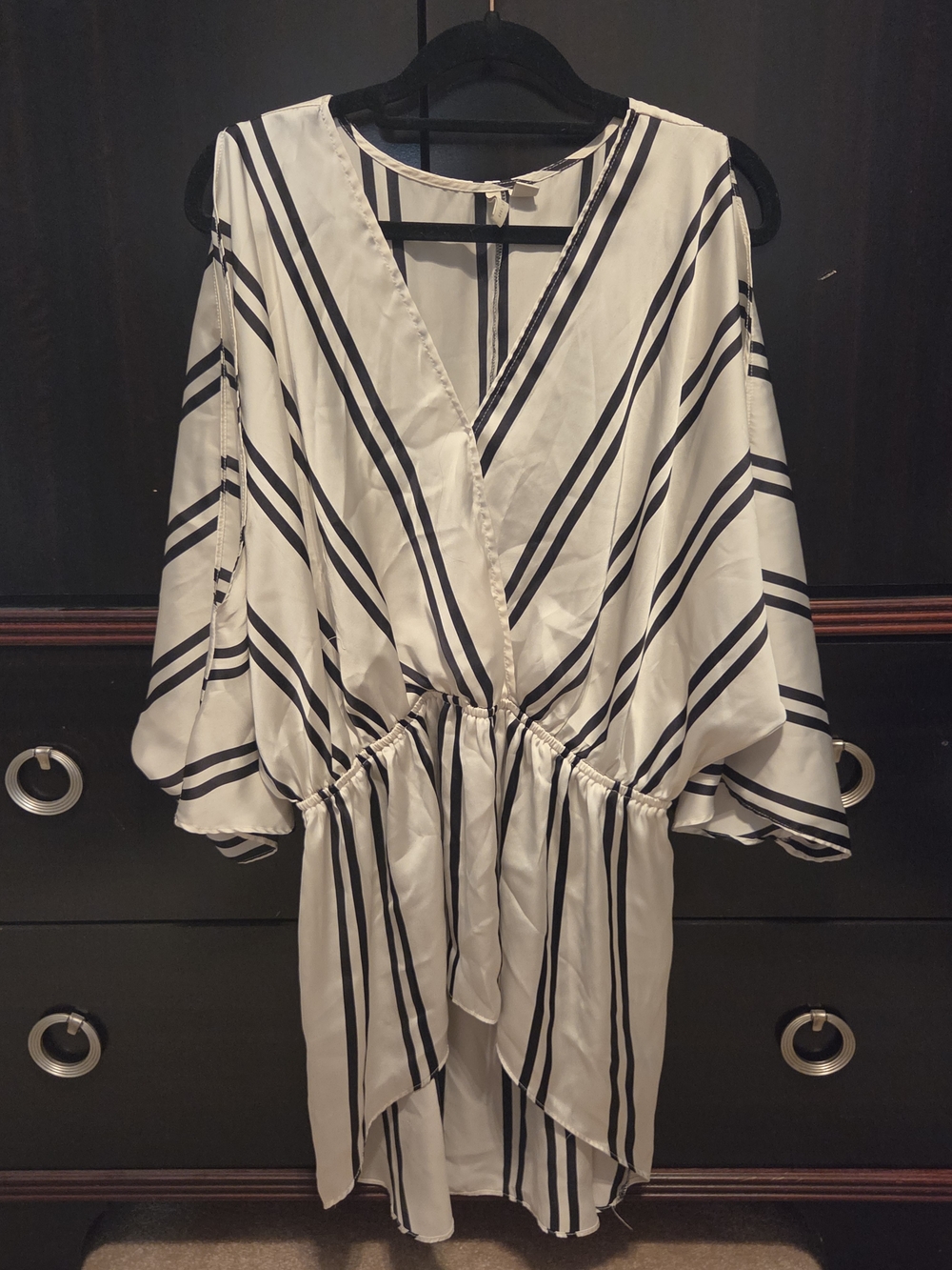 Cato Cream and Black Striped V-Neck Tunic